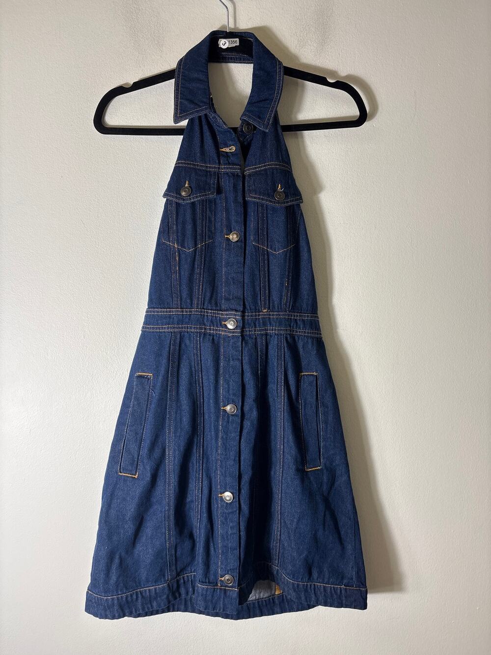 Future Collective Dark Denim Halter Knee Length Dress sz 4